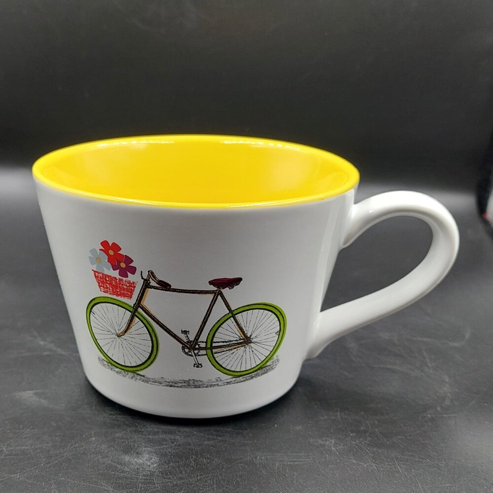 World Market Bicycle w/Flowers Spring Summer Sunny Yellow Mug EUC